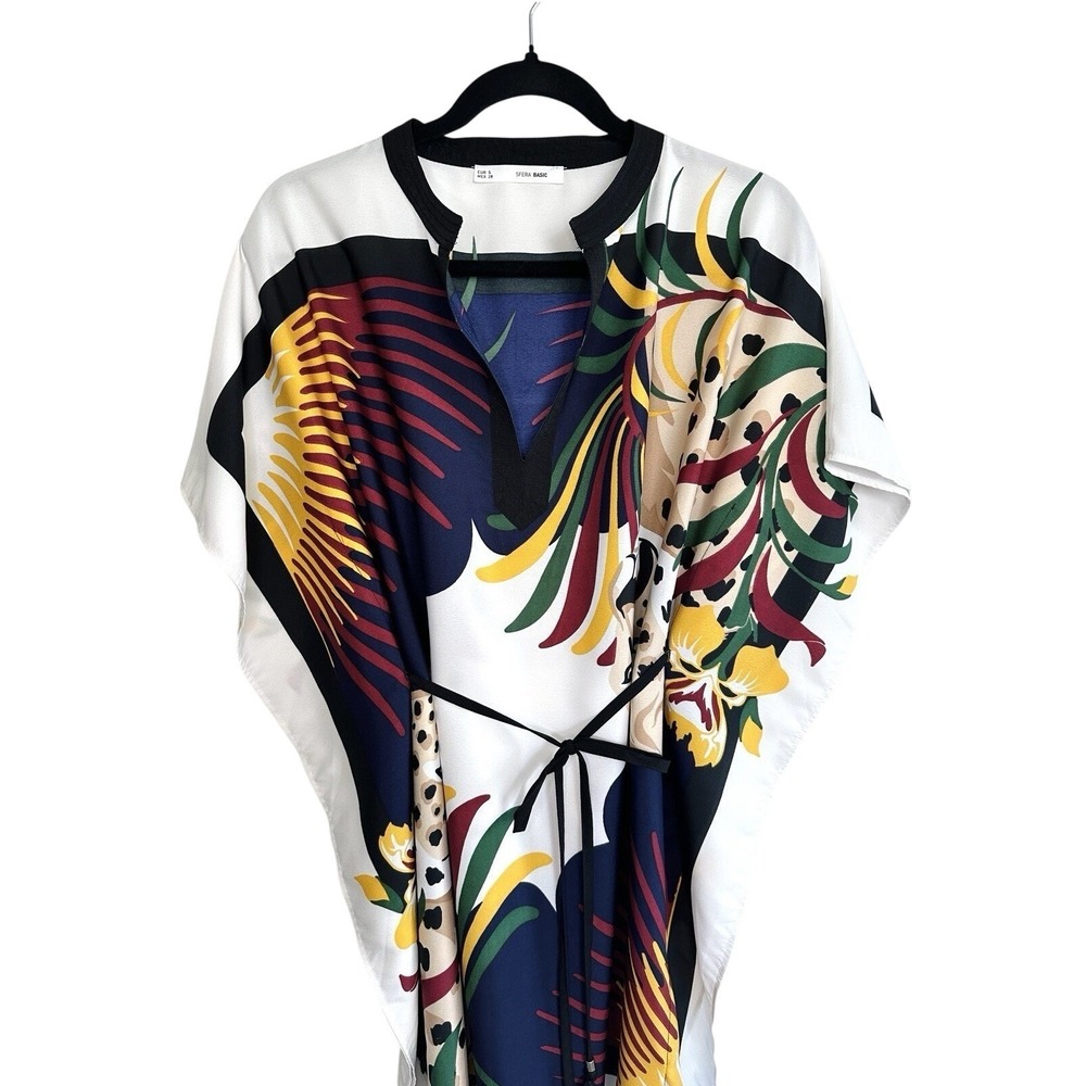 SFERA Leopard Tropical Print Caftan Dress‎ Top S Swim Cover Up Boho Maximalist